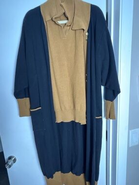 Women's Navy and Camel Longline Cardigan Set by